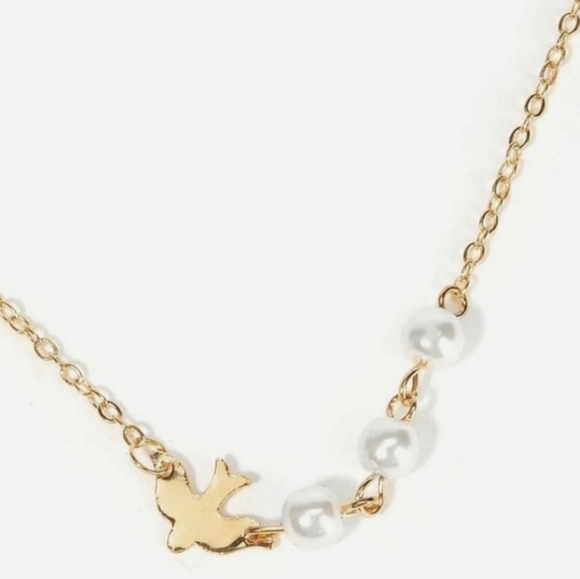 Gold Dainty Dove and Pearl Necklace - Picture 3 of 3
